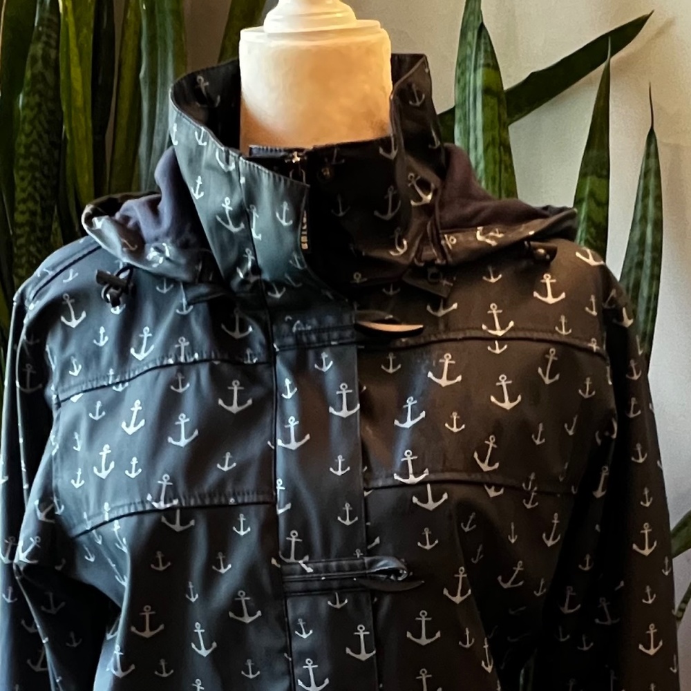 Batela Blue Raincoat with White Anchors